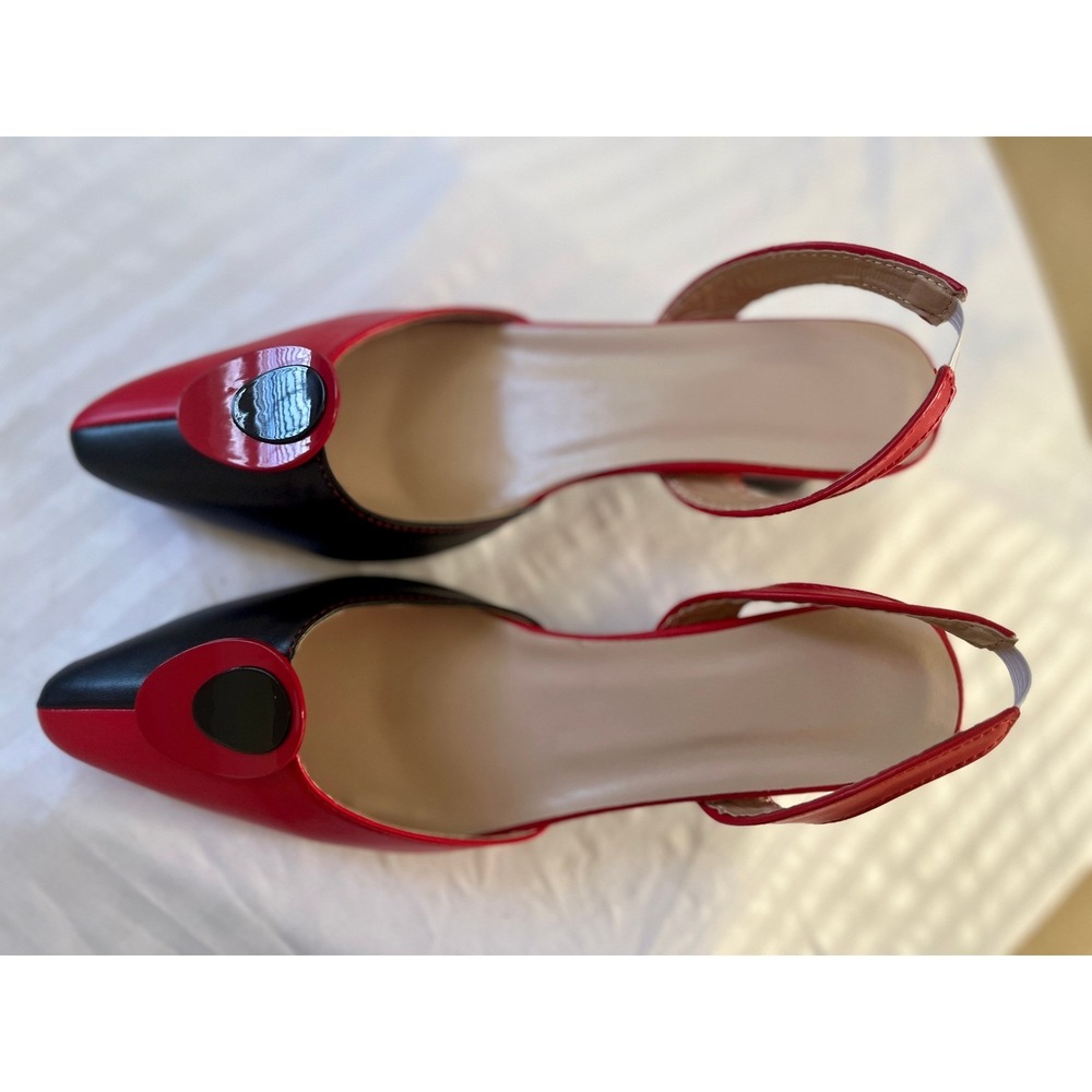 Katy Perry Collections Red Black Face Slingback Sphere Heel Pumps Size 41 US 10 - Picture 3 of 7
